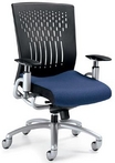Contemporary Ergonomic Chair w/ Black, Vented Back; Blue Fabric Seat, & Tungsten Frame