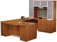 Oil Cherry Finish Desk with Matching Hutch & Credenza with Glass Doors