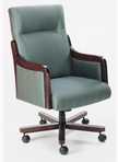 Executive Hi-Back, Mahogany Frame, Green Pattern Fabric Chair