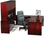 Mahogany Veneer Desk with Matching Hutch & Credenza