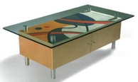 Multi-Enamel Contemporary Coffee Table w/ Glass Top