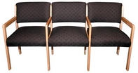 Black Pattern Fabric 3-gang Chair w/ Maple Frame