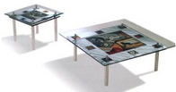Multi-Enamel Contemporary Coffee & End Tables w/ Glass Top