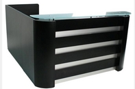 Black Finish Reception Unit w/ Brushed Aluminum Laminate Inlay & Glass Top
