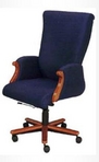 Executive Hi-Back, Mahogany Frame, Blue Fabric Chair