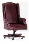 Executive Traditional, Wingedback, Hi-Back, Burgundy Leather Chair w/ Nailheads